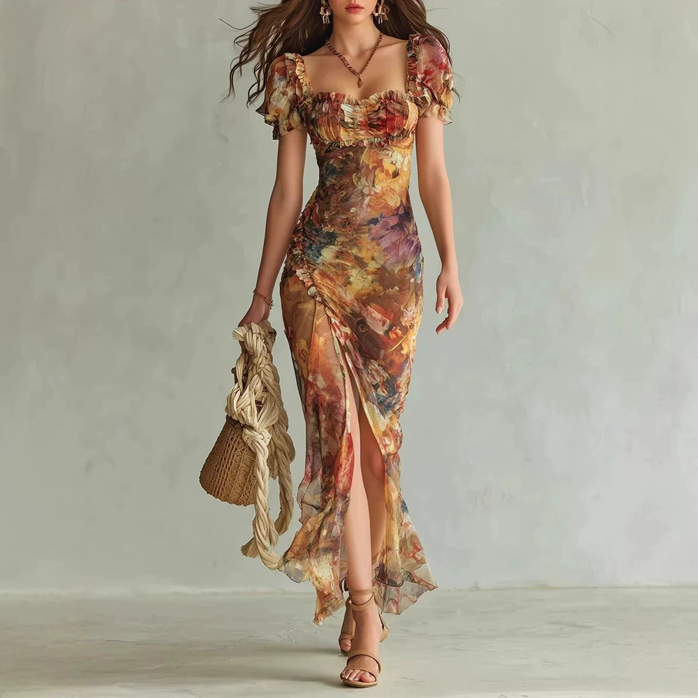 ZARA Elegant Fall Cinched Waist Ruffle Dress with Collar